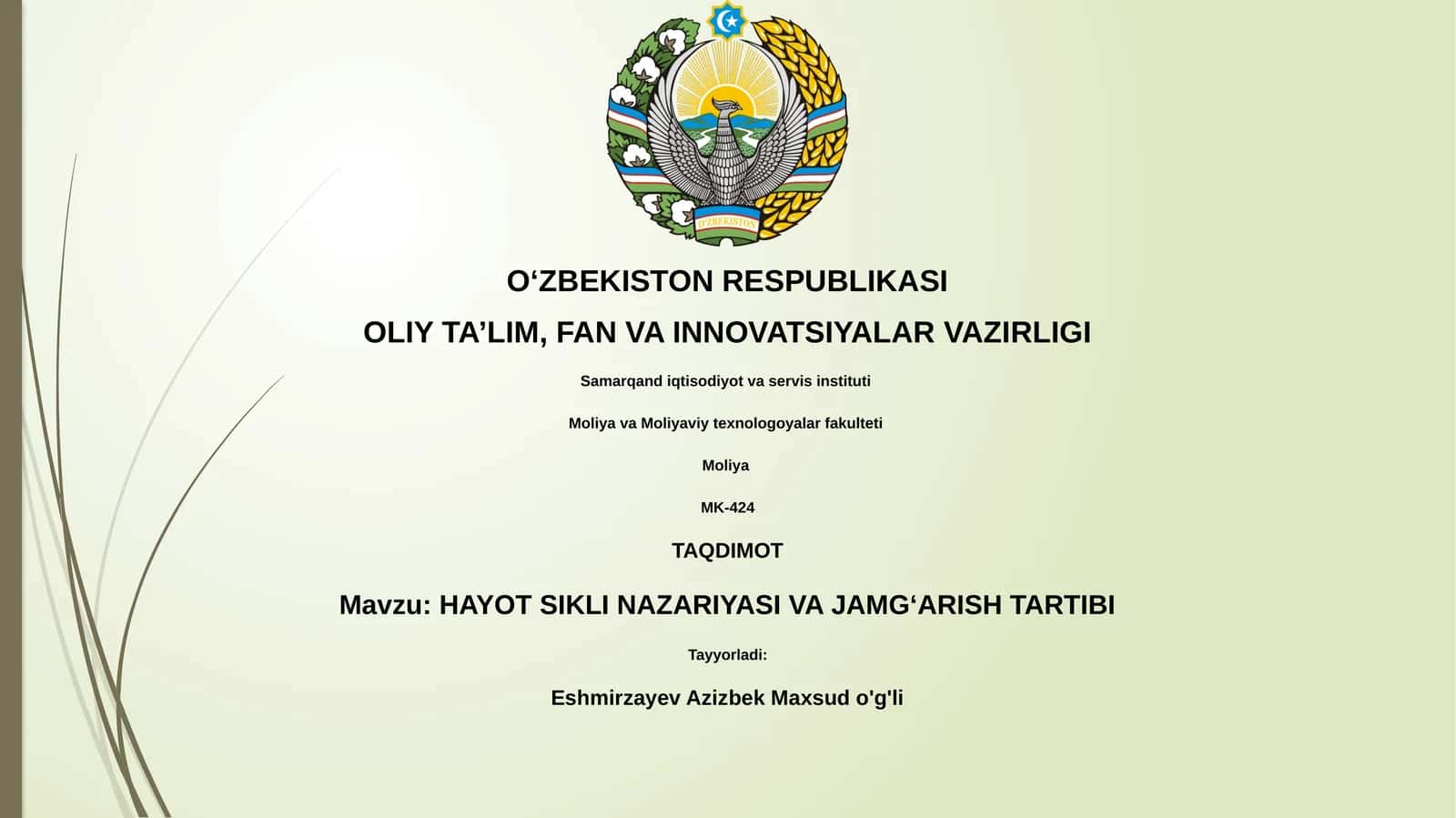 HAYOT SIKLI NAZARIYASI VA JAMG‘ARISH TARTIBI 1