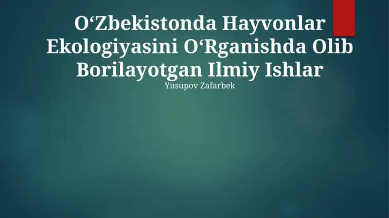 O‘Zbekistonda Hayvonlar Ekologiyasini O‘Rganishda Olib Borilayotgan Ilmiy Ishlar 1