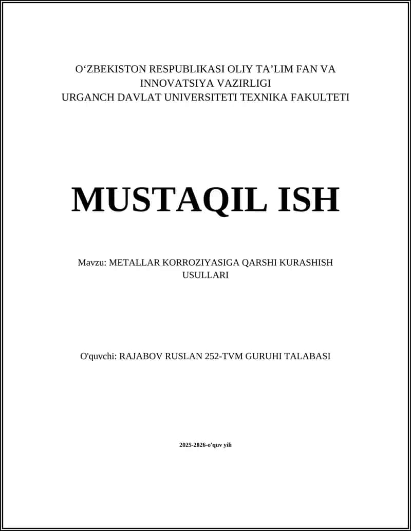 METALLAR KORROZIYASIGA QARSHI KURASHISH USULLARI 1