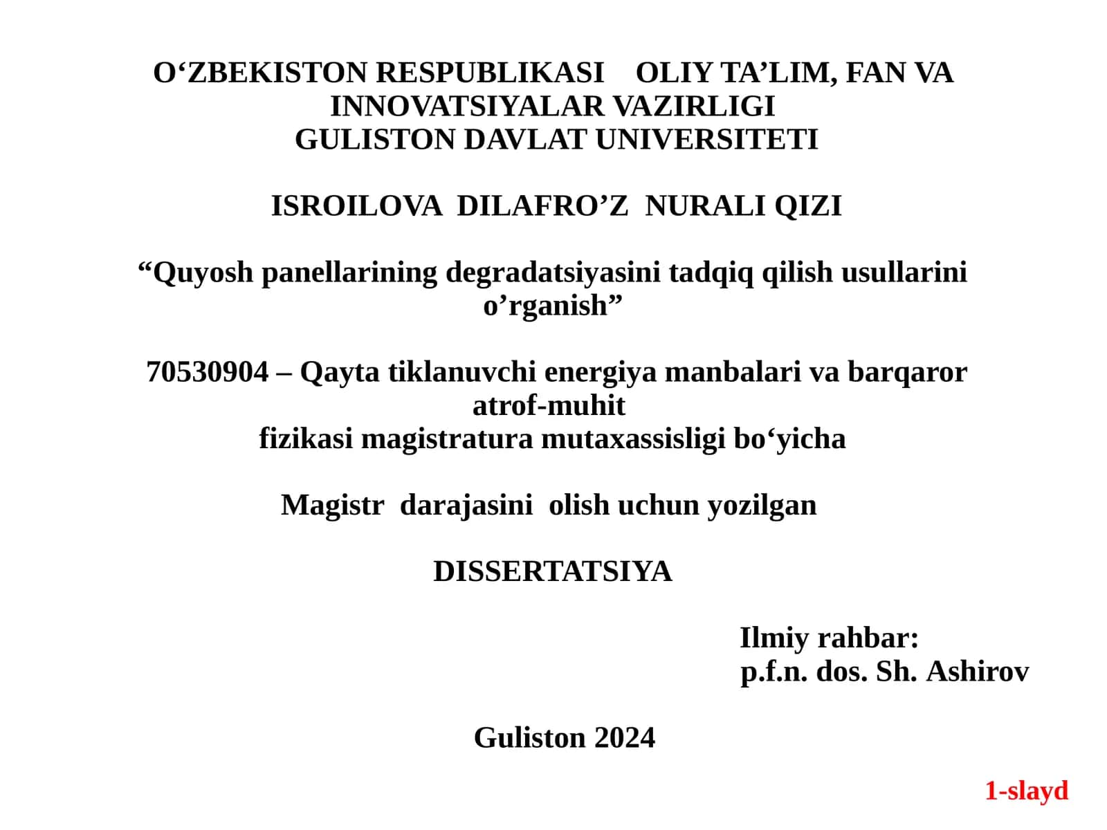 Quyosh panellarning xarakteristikalarining o’zgarish qonuniyatlarini o’rganish va energiya samarador 1