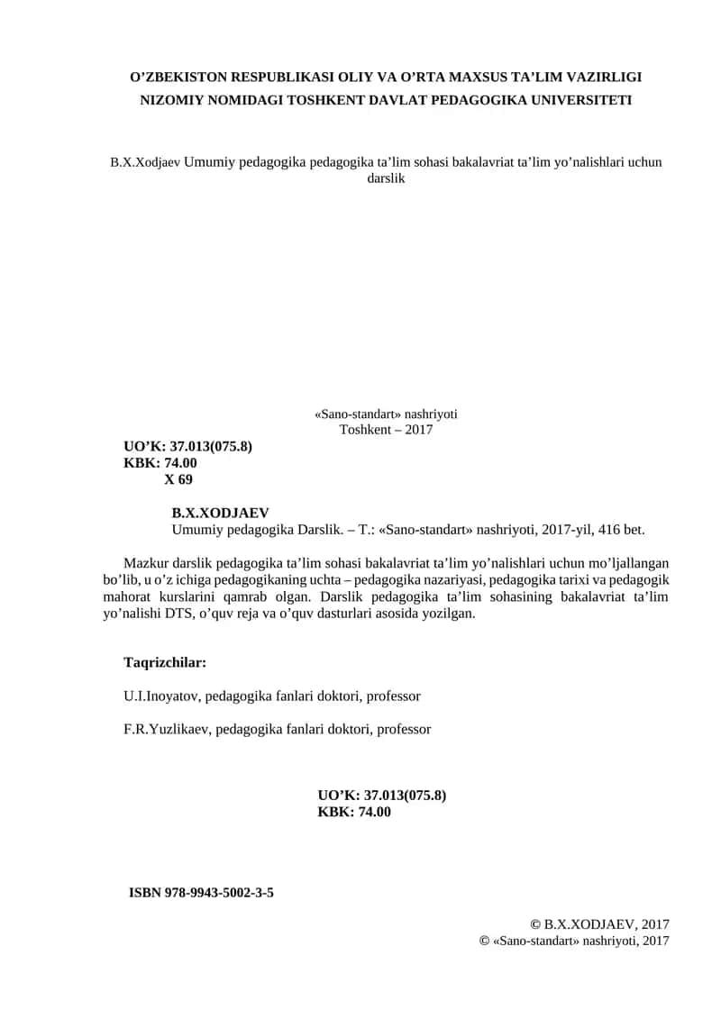 Umumiy pedagogika Darslik 1