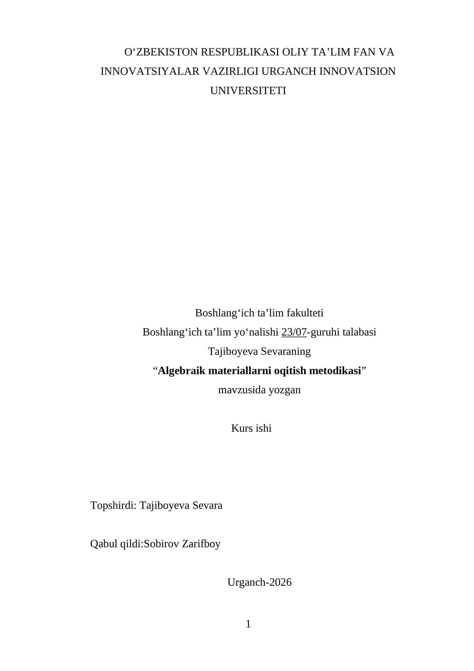 Algebraik materiallarni oqitish metodikasi 1