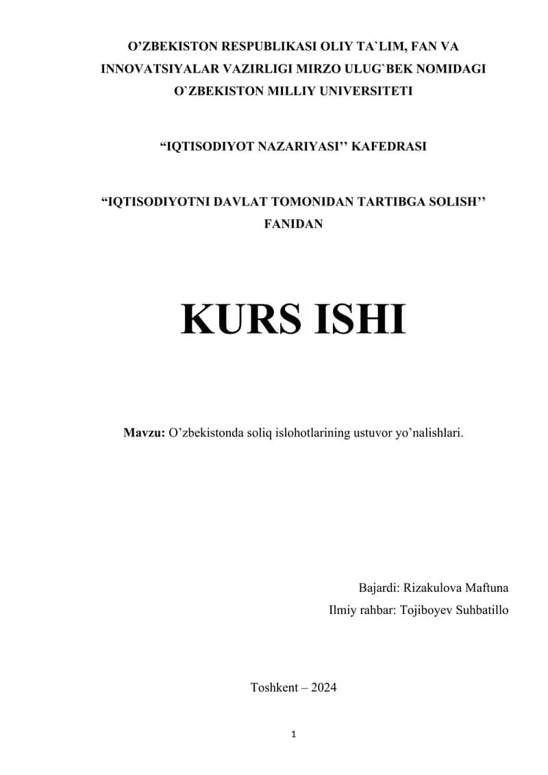 O’zbekistonda soliq islohotlarining ustuvor yo‘nalishlari 1