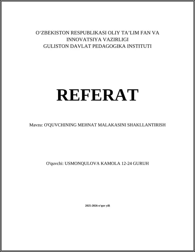 Mehnat Malakasini Shakllantirish 1