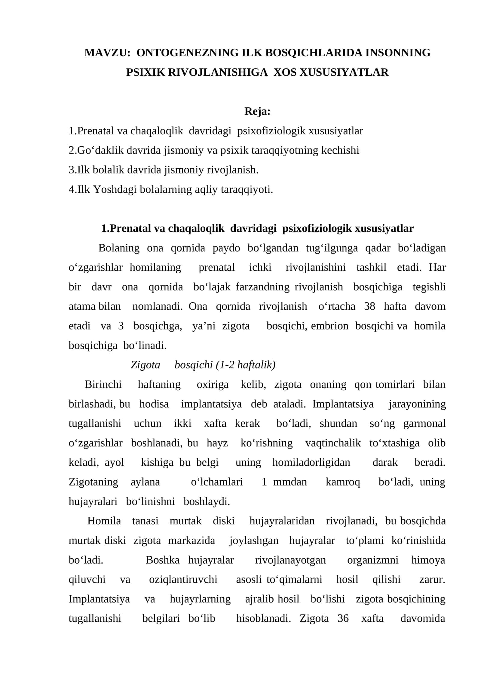 ONTOGENEZNING ILK BOSQICHLARIDA INSONNING PSIXIK RIVOJLANISHIGA XOS XUSUSIYATLAR 1