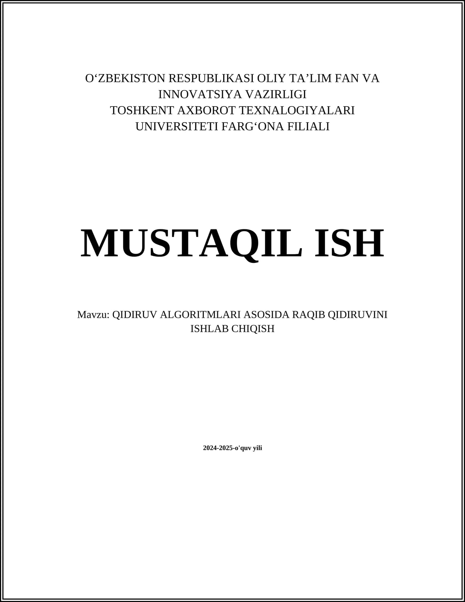 QIDIRUV ALGORITMLARI ASOSIDA RAQIB QIDIRUVINI ISHLAB CHIQISH 1