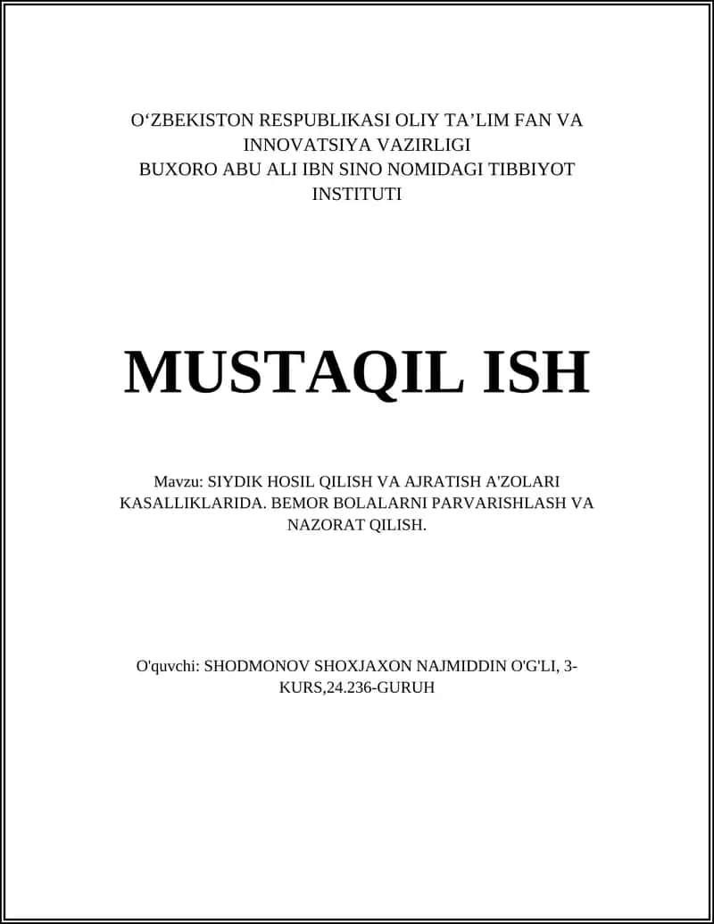 SIYDIK HOSIL QILISH VA AJRATISH A'ZOLARI KASALLIKLARIDA 1