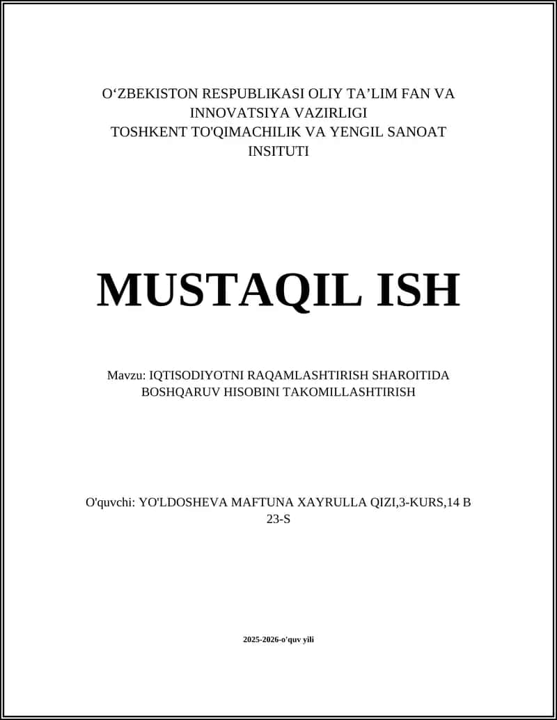 IQTISODIYOTNI RAQAMLASHTIRISH SHAROITIDA BOSHQARUV HISOBINI TAKOMILLASHTIRISH 1