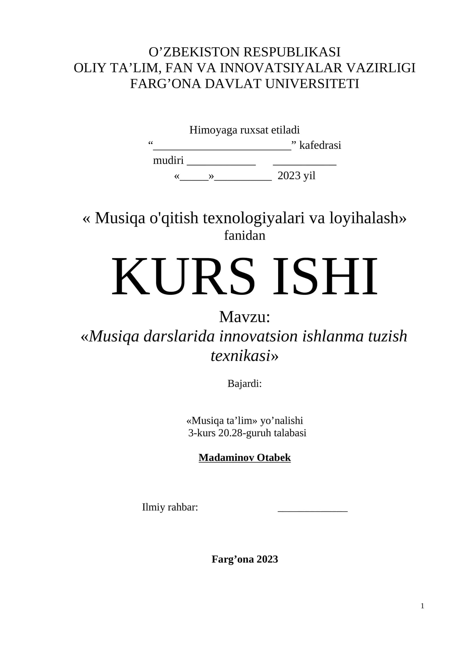 Musiqa darslarida innovatsion ishlanma tuzish texnikasi 1