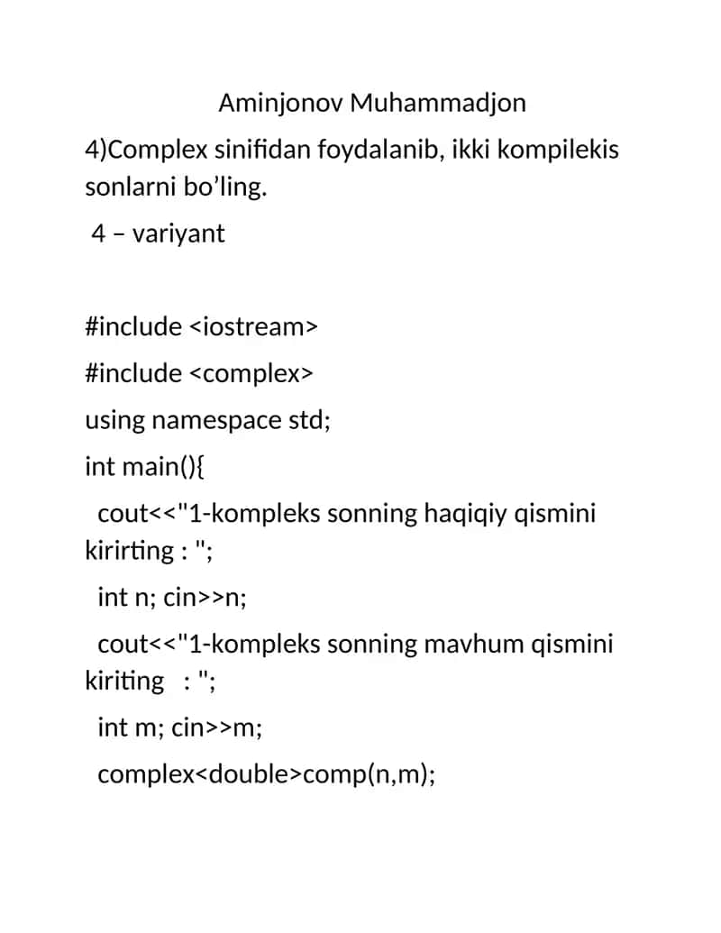 Complex sonlarni bo'linishi 1