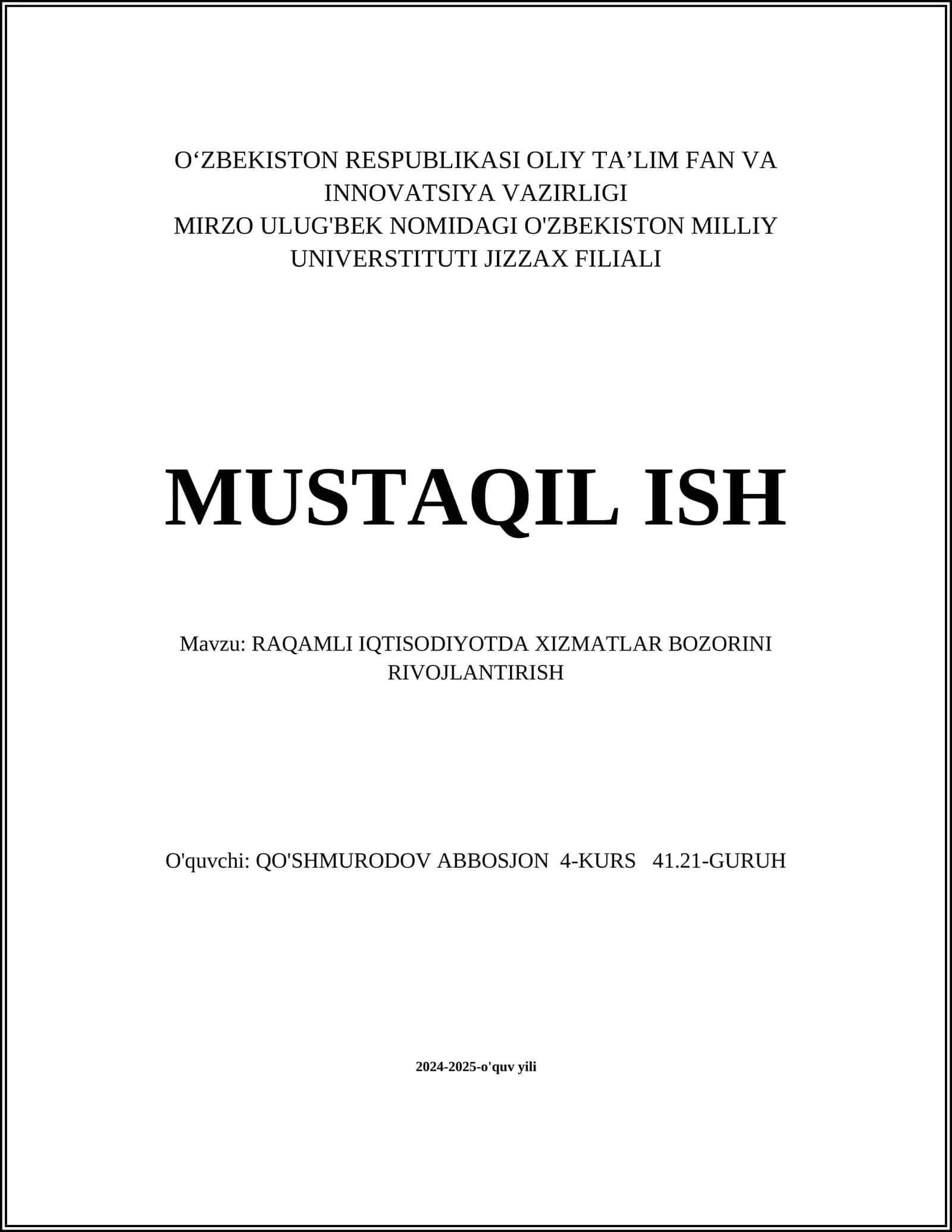 RAQAMLI IQTISODIYOTDA XIZMATLAR BOZORINI RIVOJLANTIRISH 1