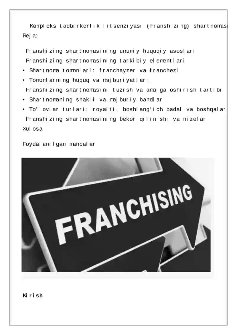 Franshizing shartnomasi 1