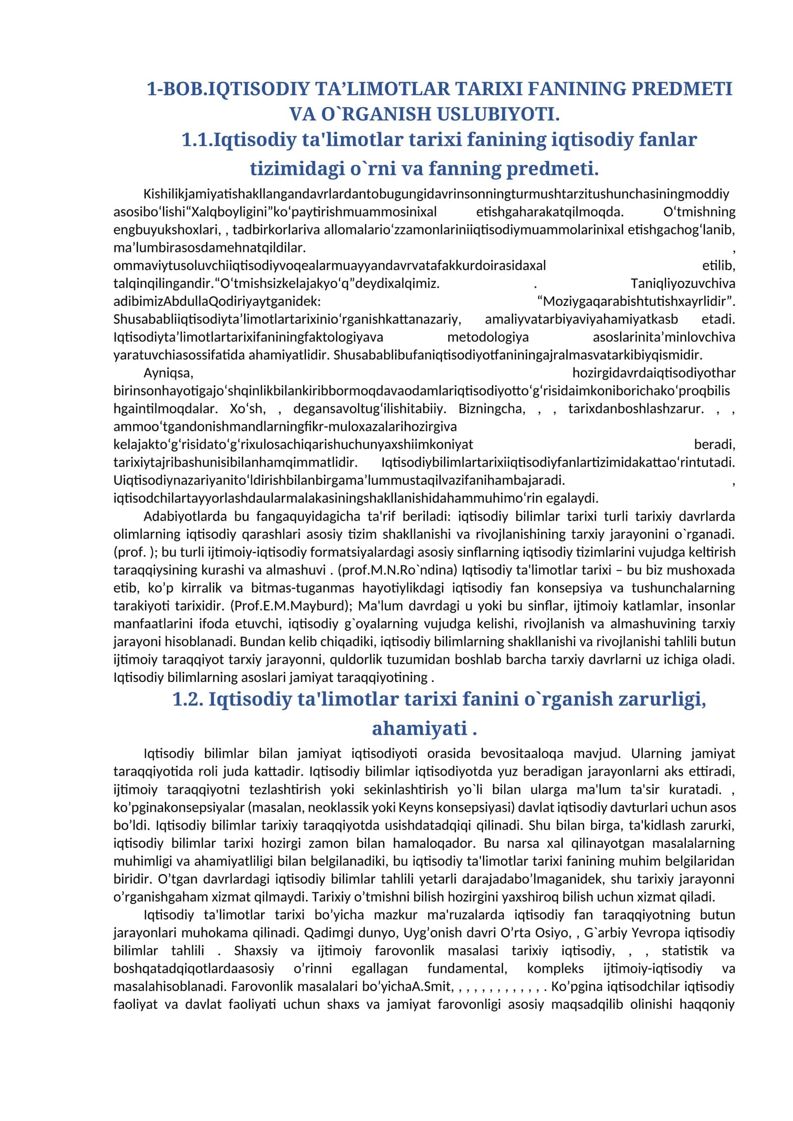BOB.IQTISODIY TА’LIMOTLАR TАRIXI FАNINING PREDMETI VА O`RGАNISH USLUBIYOTI 1