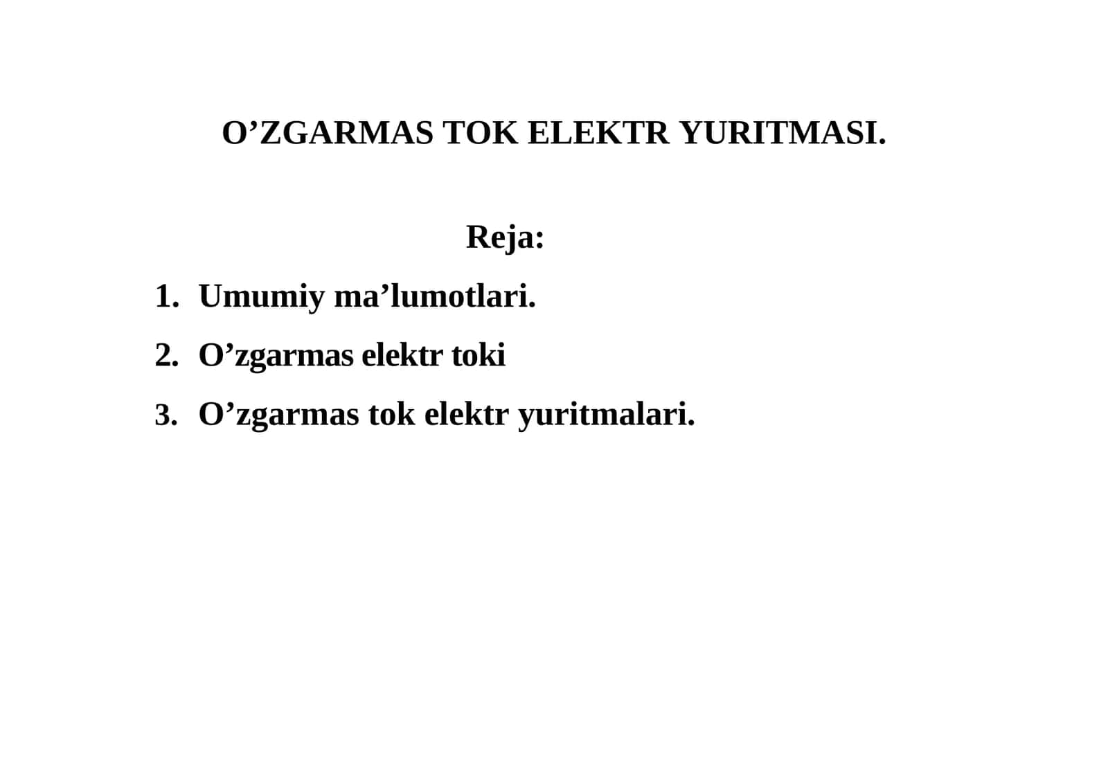 O’ZGARMAS TOK ЕLEKTR YURITMASI 1