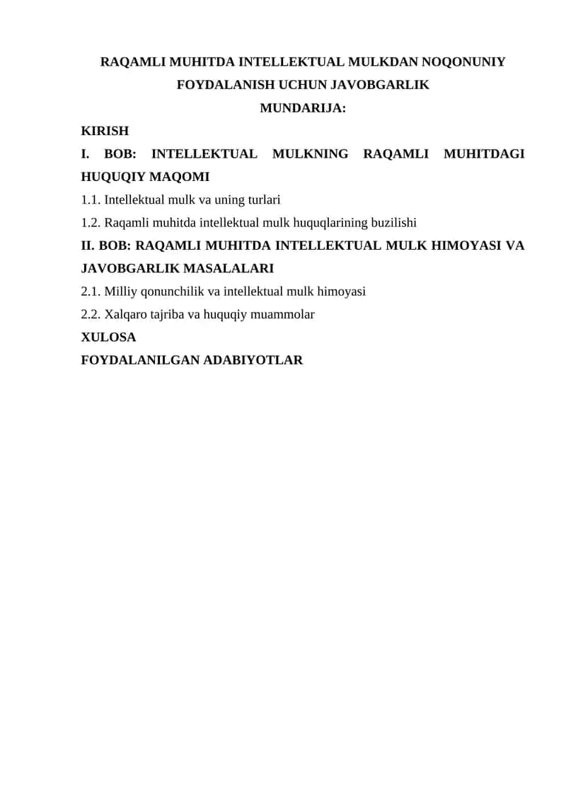 Raqamli muhitda intellektual mulkdan noqonuniy foydalanish uchun javobgarlik 1