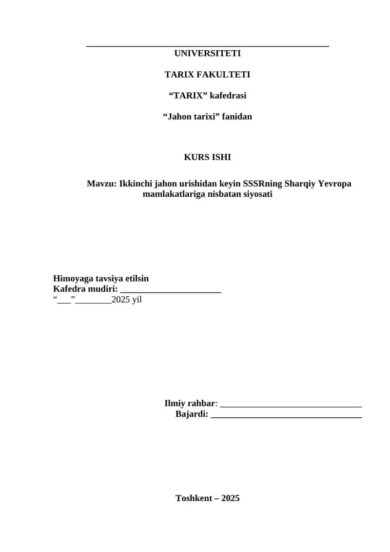 Ikkinchi jahon urishidan keyin SSSRning Sharqiy Yevropa mamlakatlariga nisbatan siyosati 1