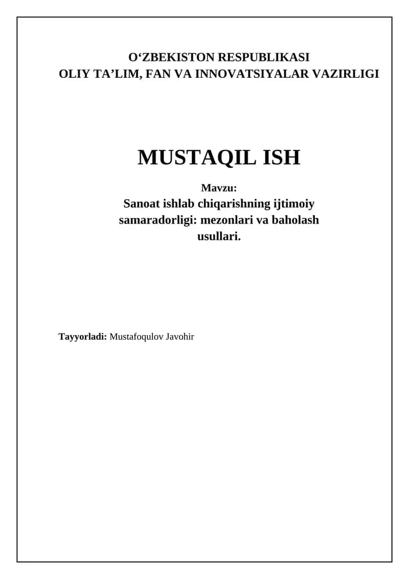 Sanoat ishlab chiqarishning ijtimoiy samaradorligi 1