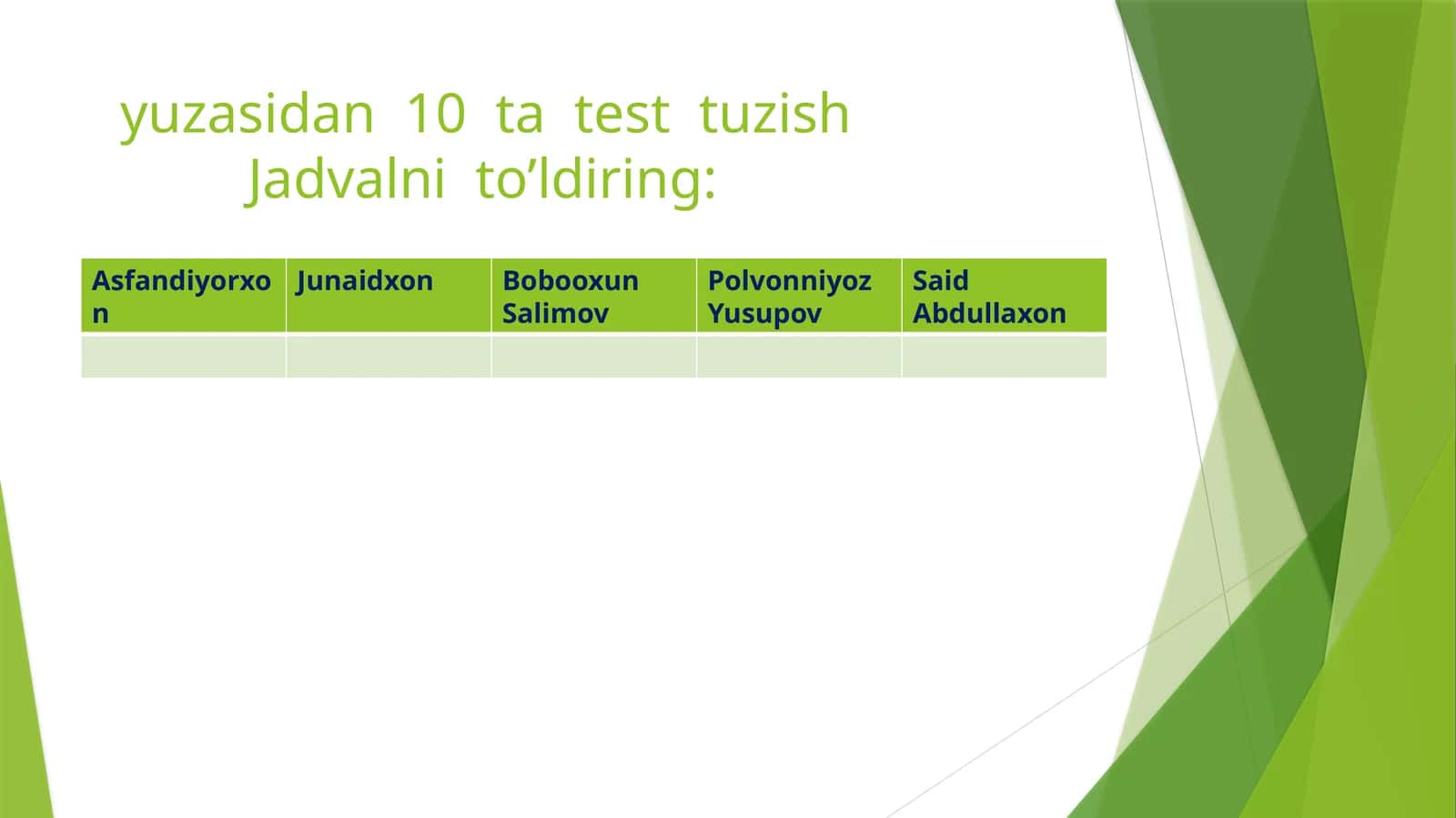 Uyg'otish testi 1