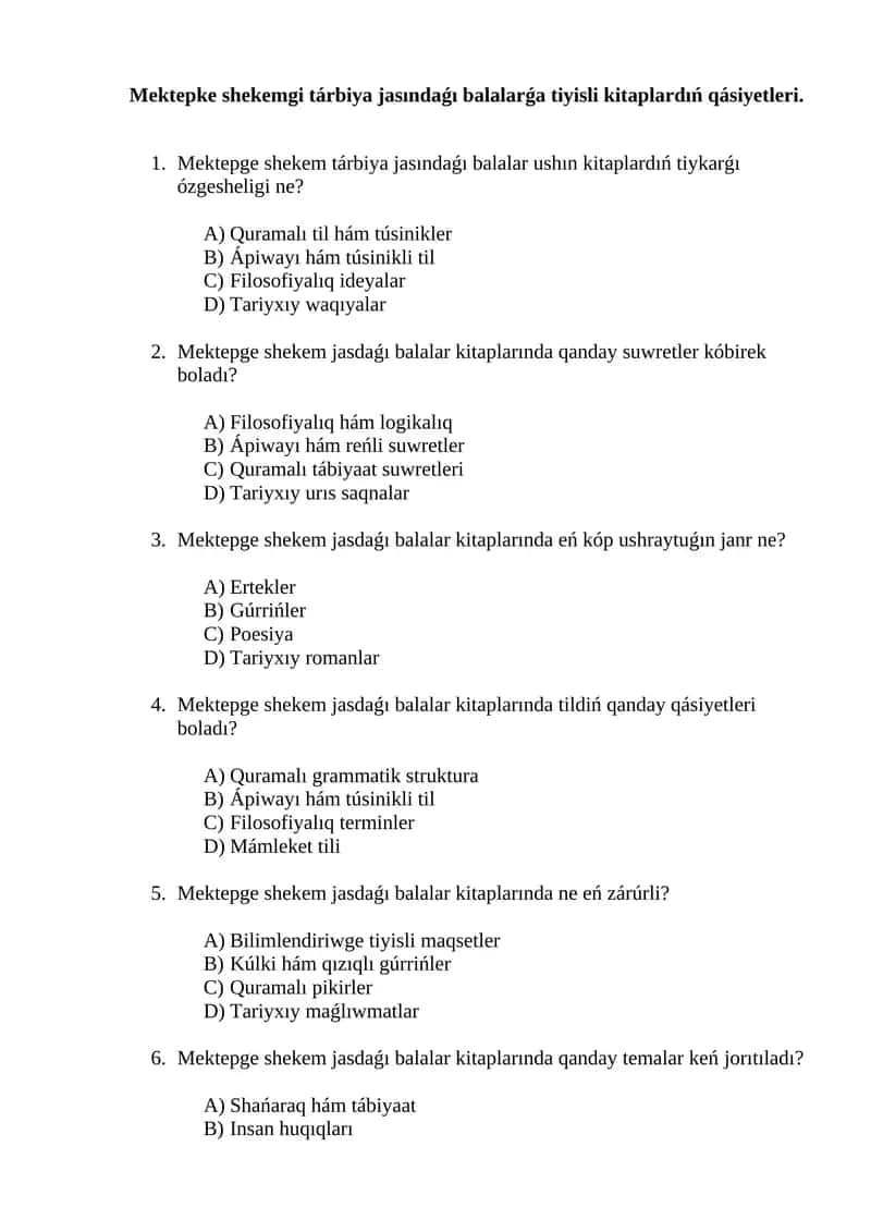Mektepge shekem jasdaǵı balalar kitapları 1