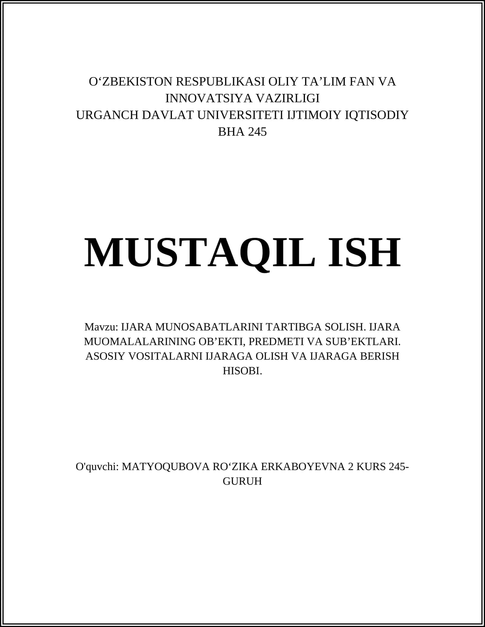 Ijara munosabatlarini tartibga solish 1