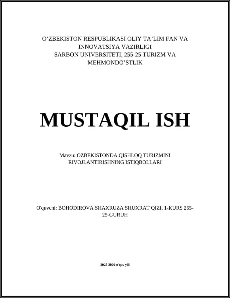 Oʻzbekistonda qishloq turizmini rivojlantirishning istiqbollari 1