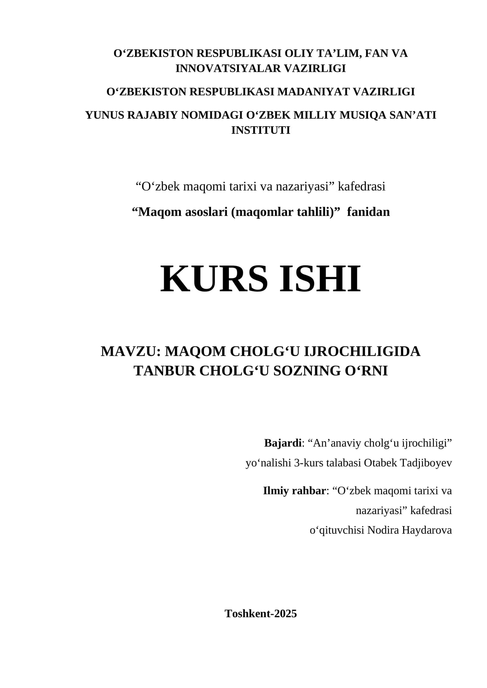 MAQOM CHOLG‘U IJROCHILIGIDA TANBUR CHOLG‘U SOZNING O‘RNI 1