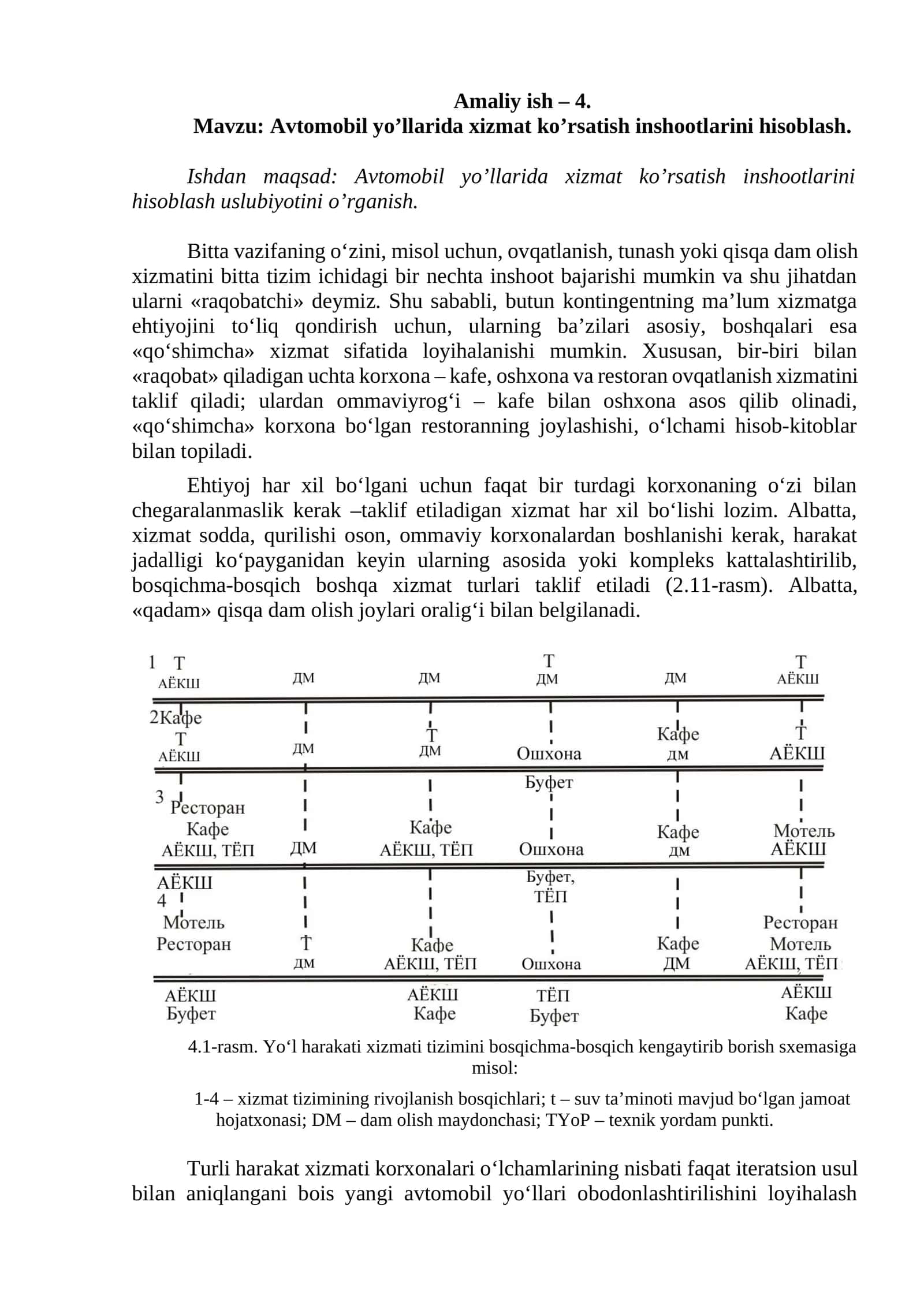 Avtomobil yo’llarida xizmat ko’rsatish inshootlarini hisoblash 1