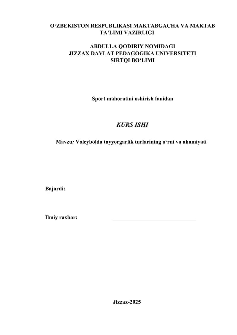 Voleybolda tayyorgarlik turlarining oʻrni va ahamiyati 1