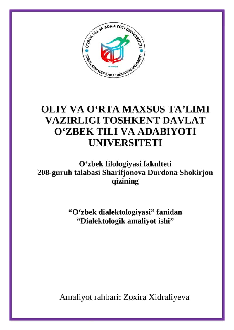 "Dialektologik amaliyot ishi" 1