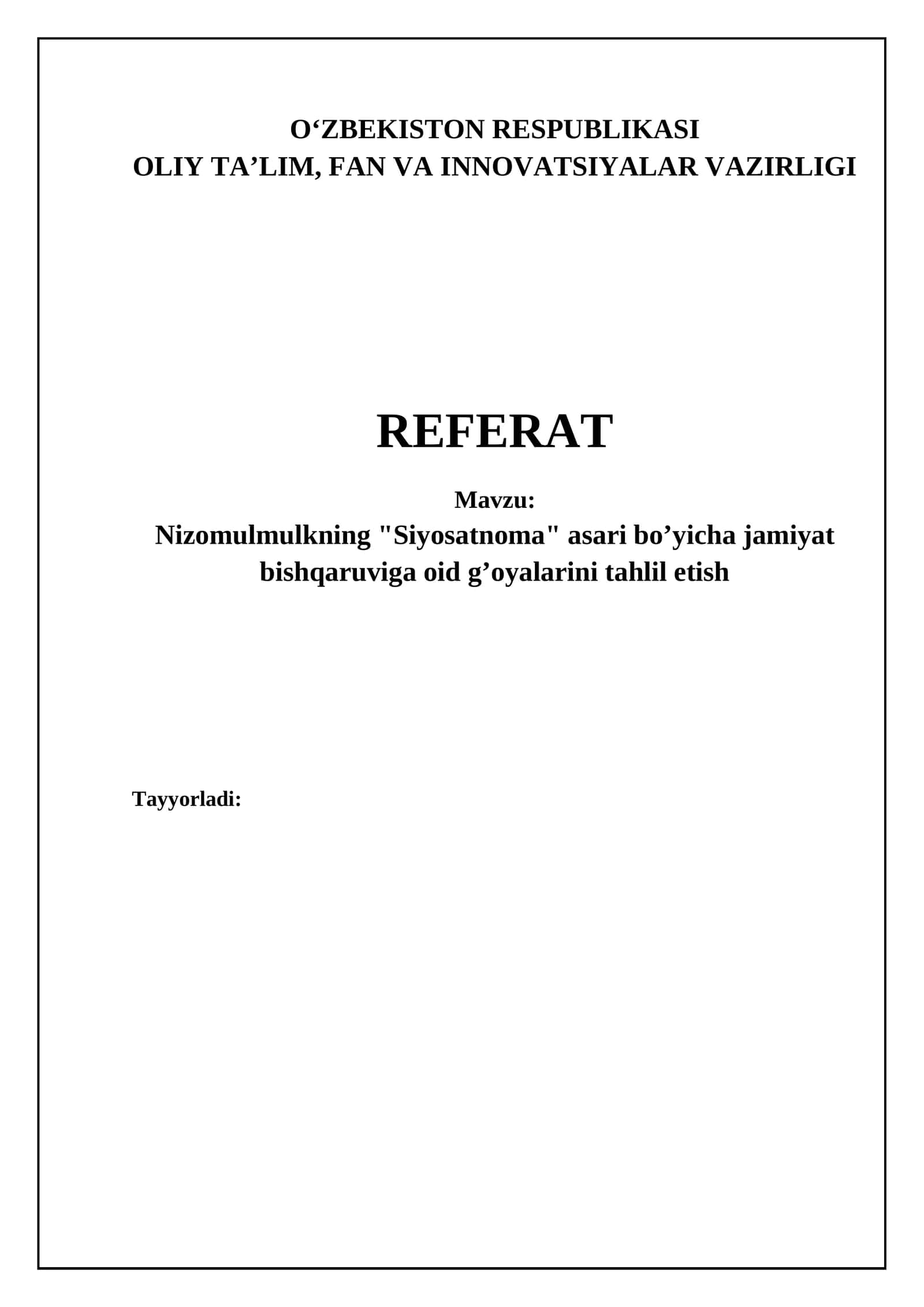 Nizomulmulkning "Siyosatnoma"sidagi adolatli boshqaruv konsepsiyasi 1