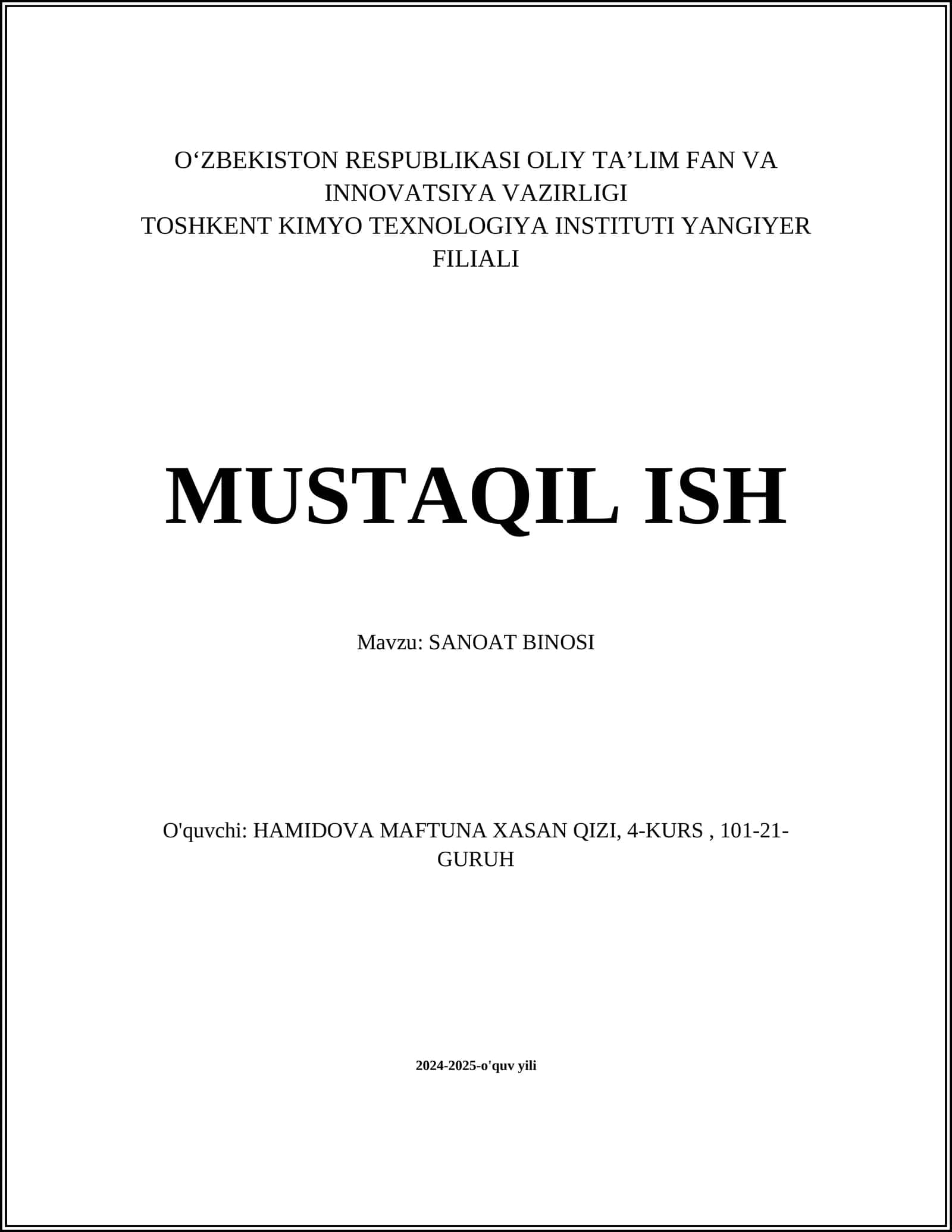 Sanoat binosi loyihalash 1