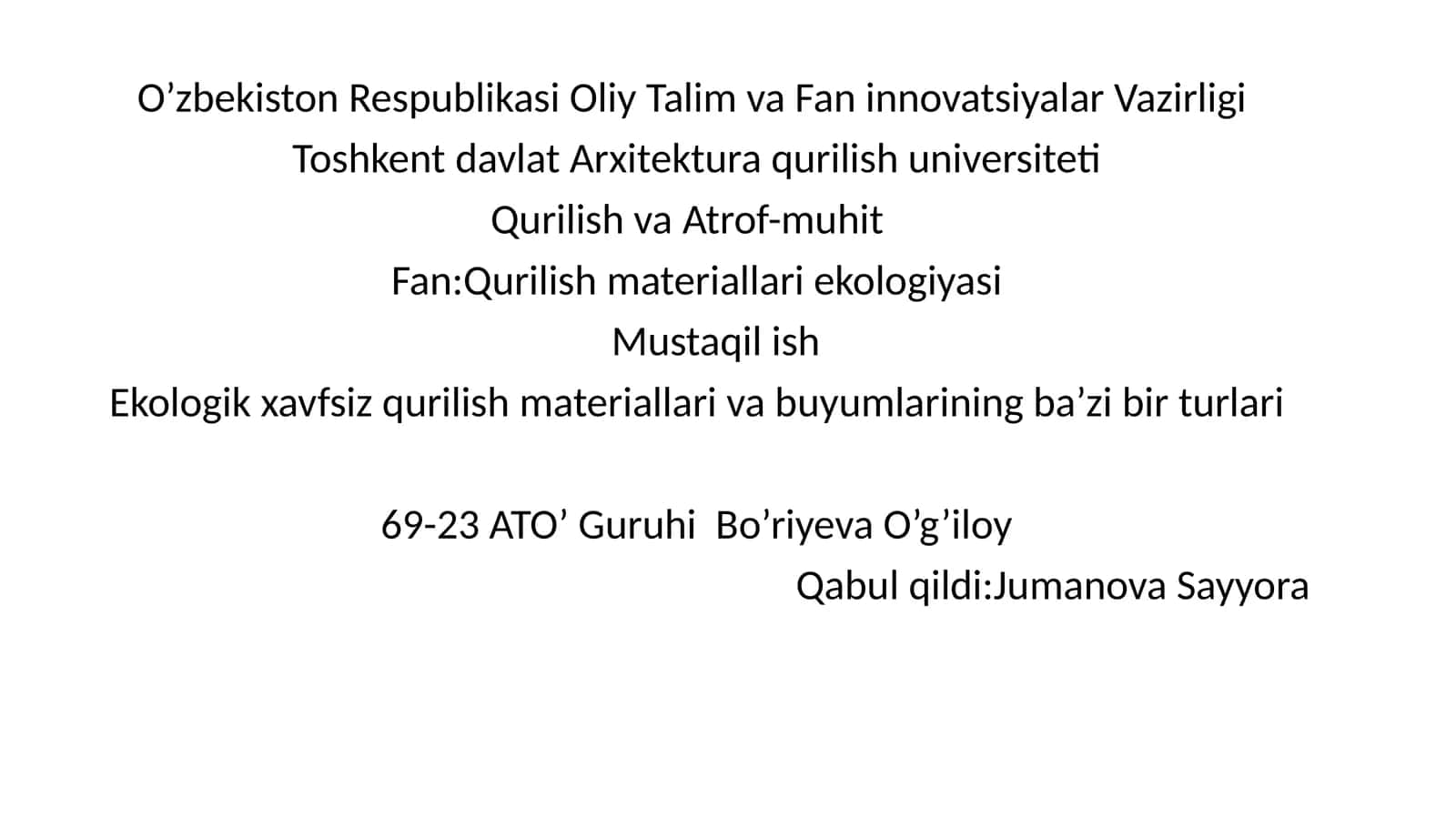 Qurilish materiallari ekologiyasi 1