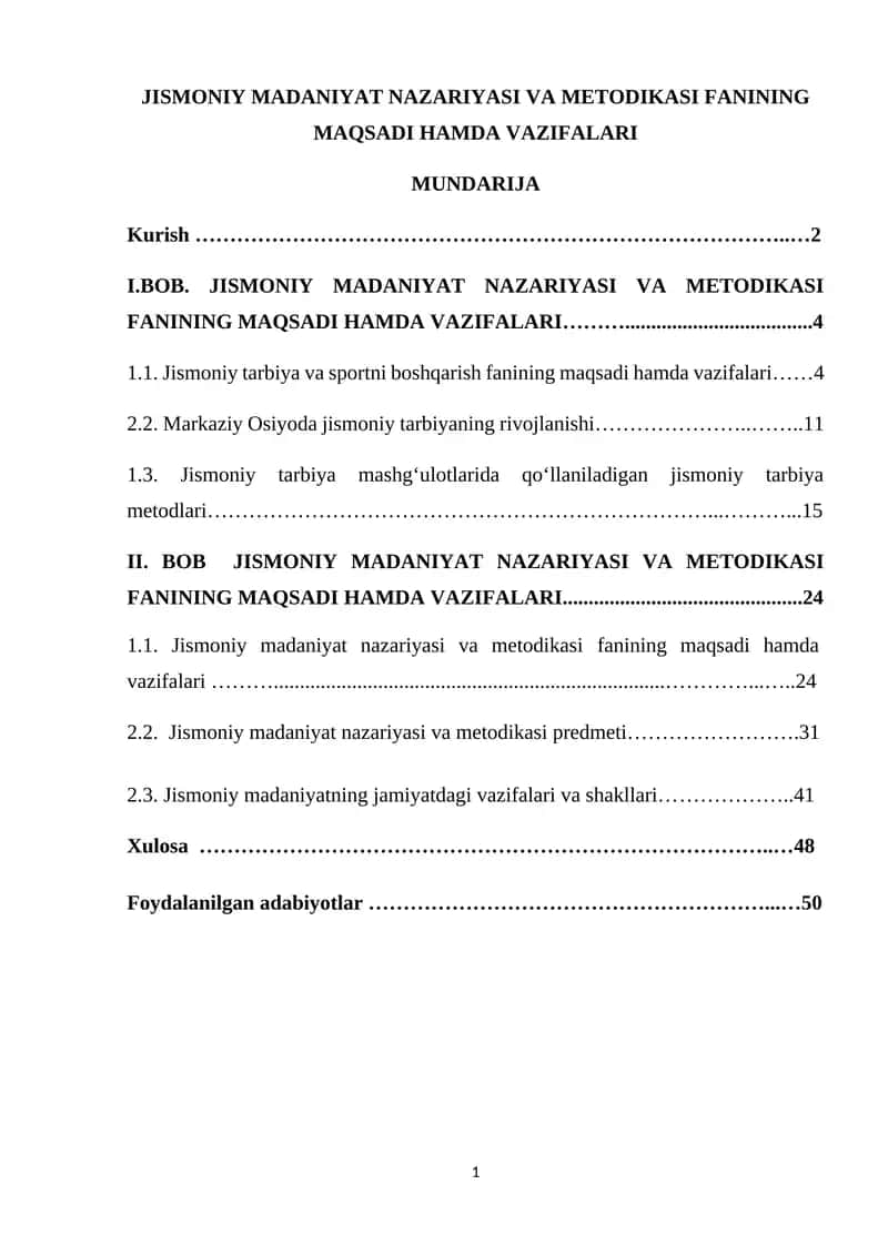 Jismoniy Madaniyat Nazariyasi va Metodikasi 1