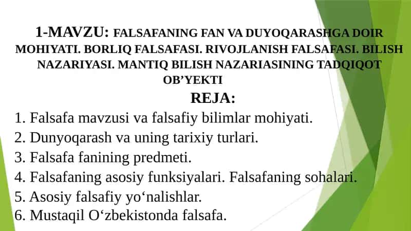 Falsafa fan va duyoqarashga doir mohiyati 1