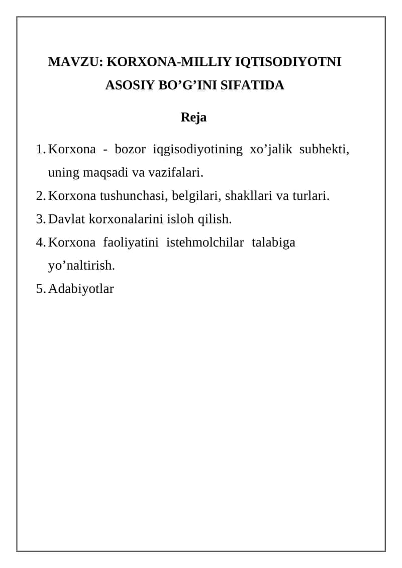 Korxona-Milliy Iqtisodiyotni Asosiy Bo’g’ini Sifatida 1