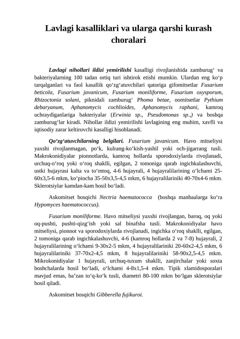 Lavlagi kasalliklari va ularga qarshi kurash choralari 1