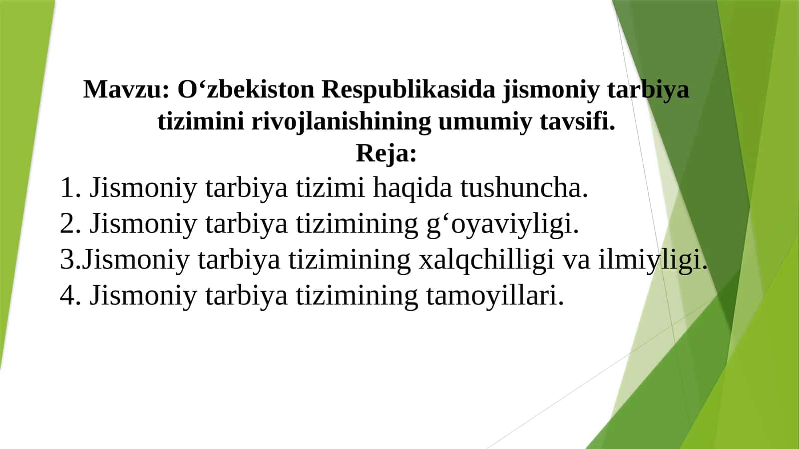 O'zbekiston Respublikasi jismoniy tarbiyati zimini rivojlantirishining umumiy tavsiifi 1