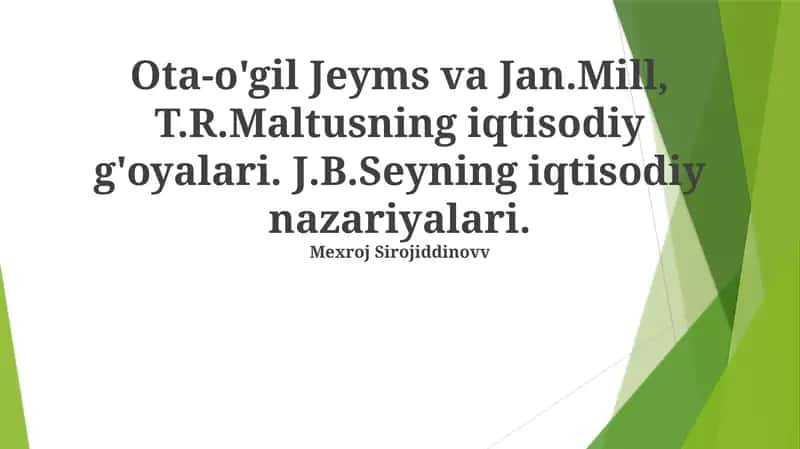 Jeyms Millning Malthus nazariyasiga munosabati 1