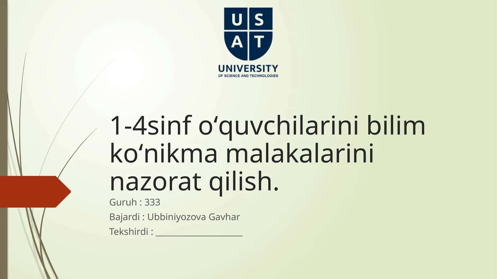 O'quvchilarni Bilim, Ko'nikva Malakalarni Nazorat Qilish 1
