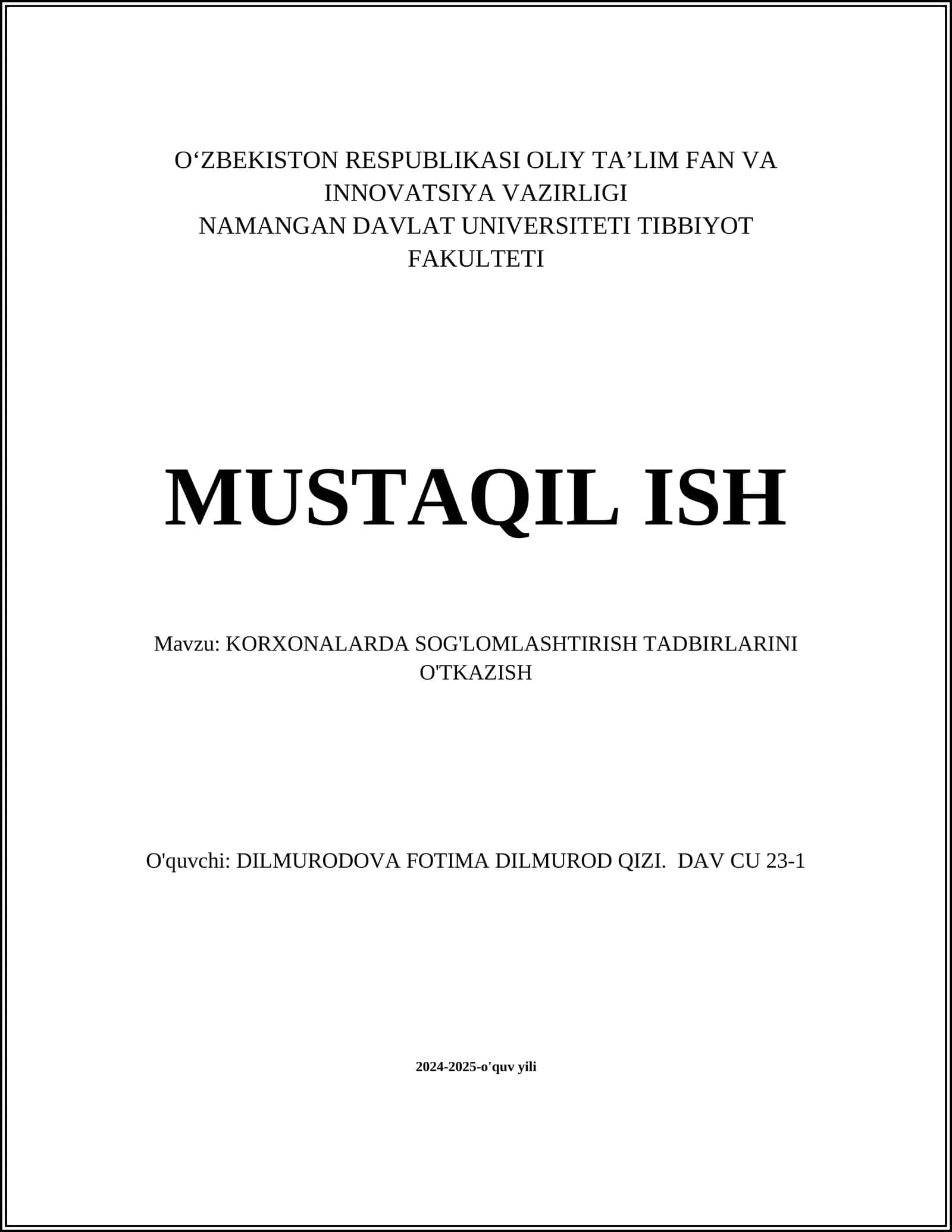 KORXONALARDA SOG'LOMLASHTIRISH TADBIRLARINI O'TKAZISH 1