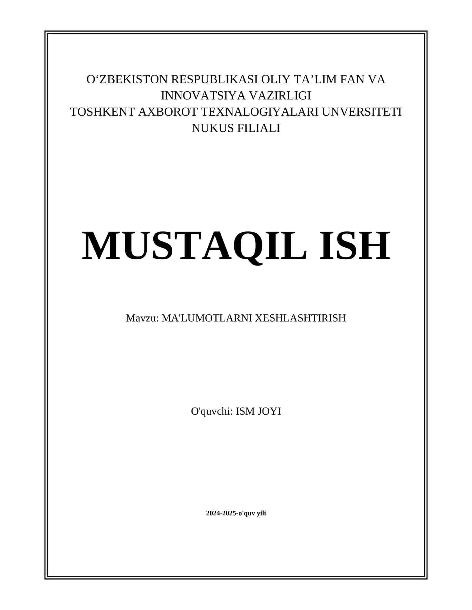 MA'LUMOTLARNI XESHLASHTIRISH 1