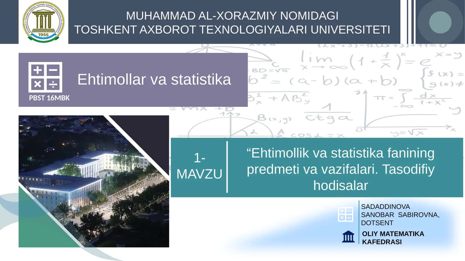 Ehtimollik vastatistika fani 1
