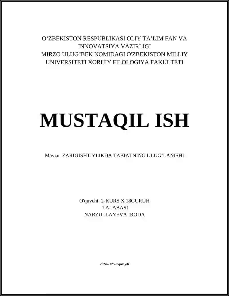 ZARDUSHTIYLIKDA TABIATNING ULUGʻLANISHI