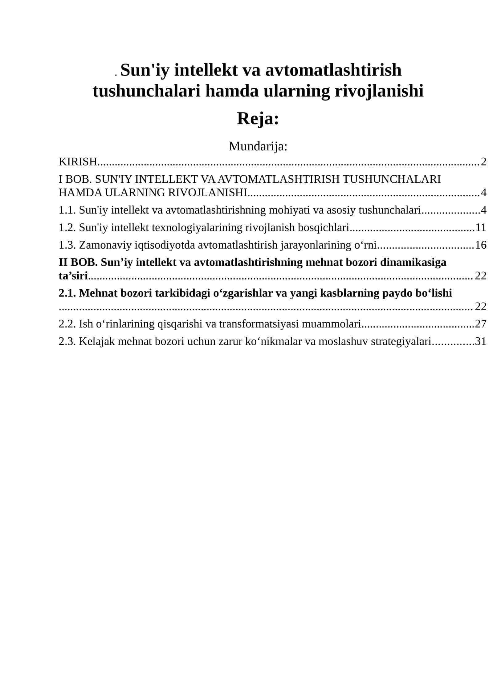 Sun'iy intellekt va avtomatlashtirish tushunchalari hamda ularning rivojlanishi 1