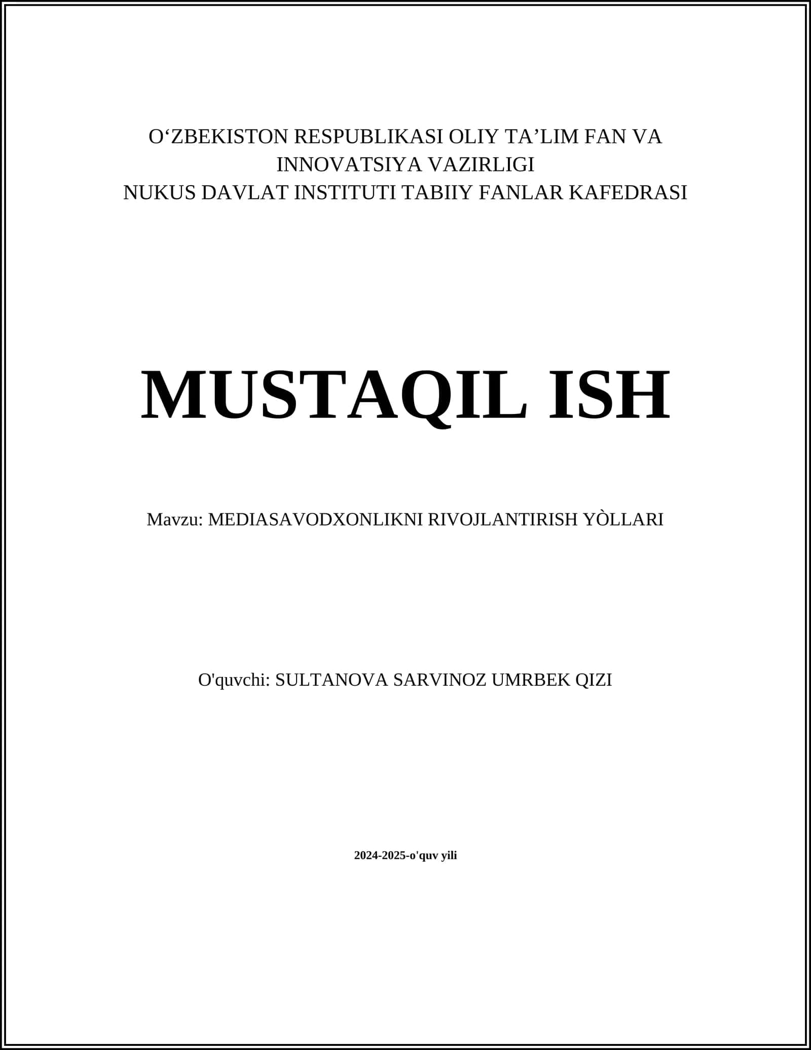 MEDIASAVODXONLIKNI RIVOJLANTIRISH YÒLLARI 1