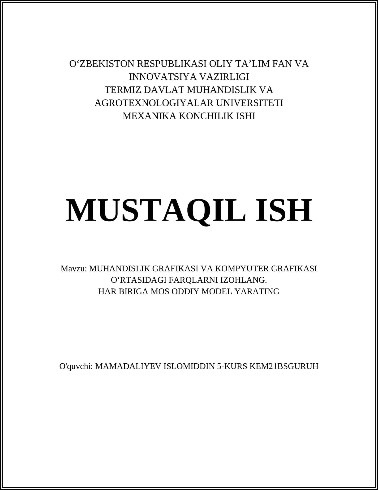 MEXANIKA KONCHILIK ISHI 1