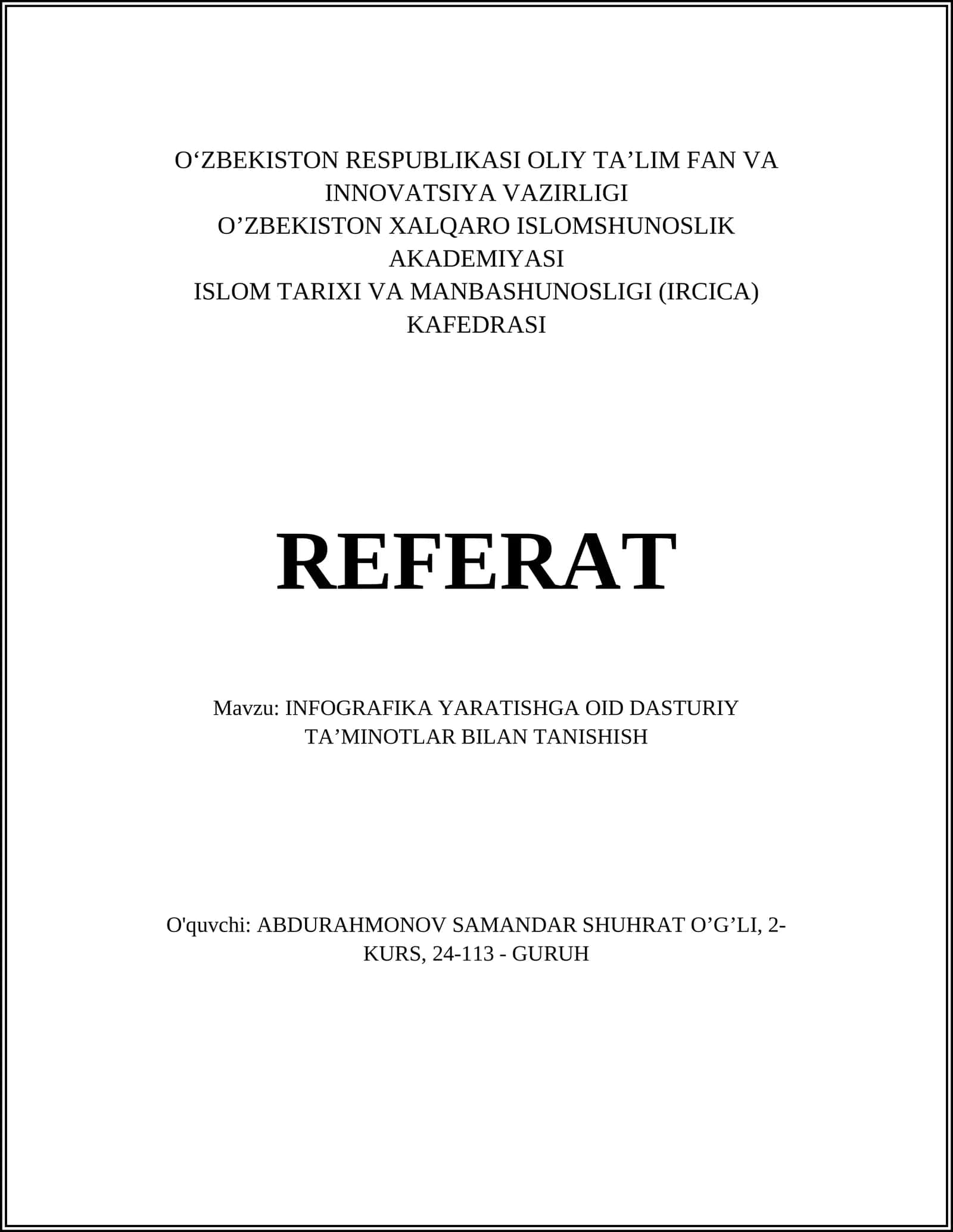 INFOGRAFIKA YARATISHGA OID DASTURIY TA’MINOTLAR BILAN TANISHISH 1