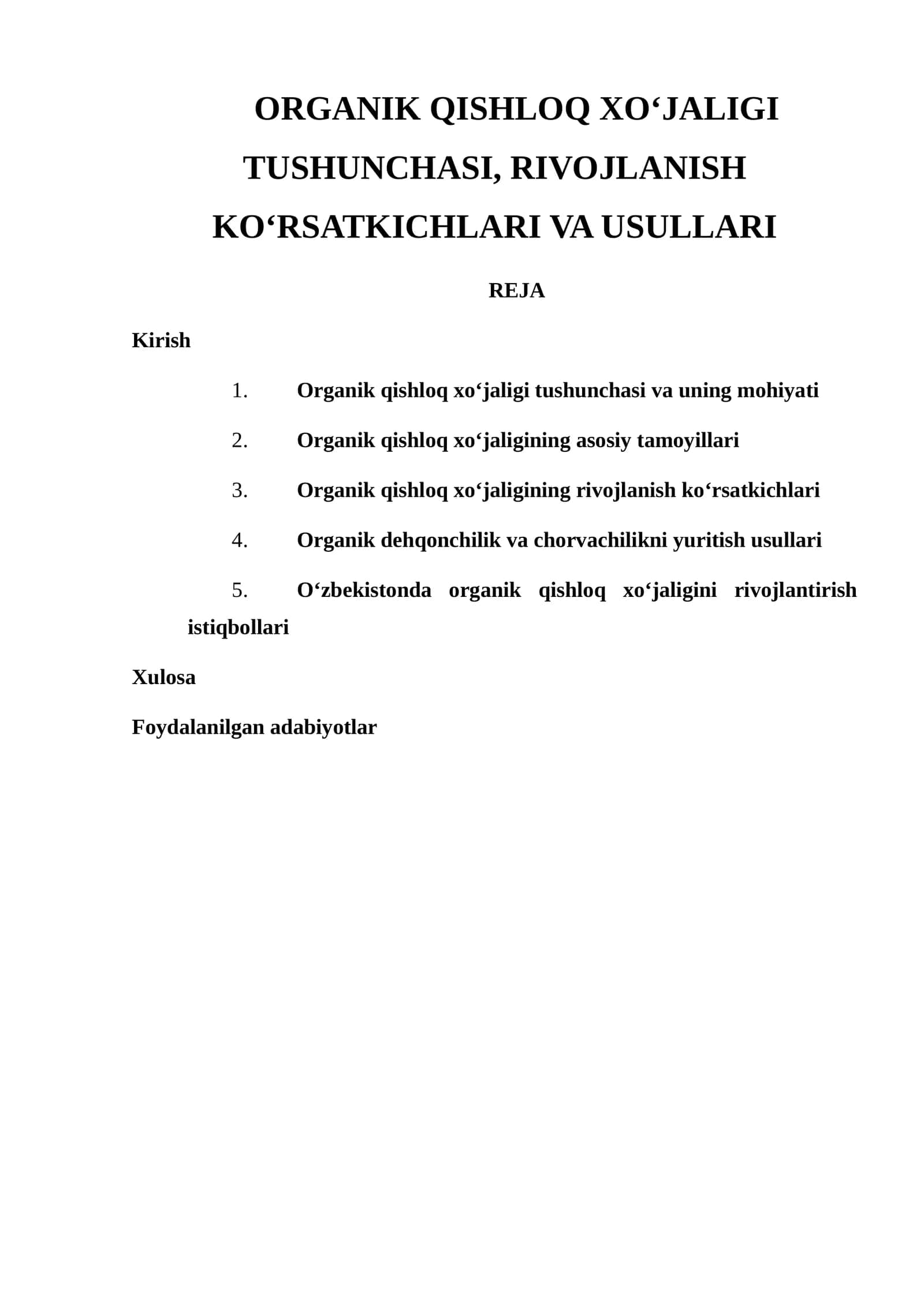 Organik Qishloq Xo‘jaligi Tushunchasi, Rivojlanish Ko‘rsatkichlari va Usullari 1
