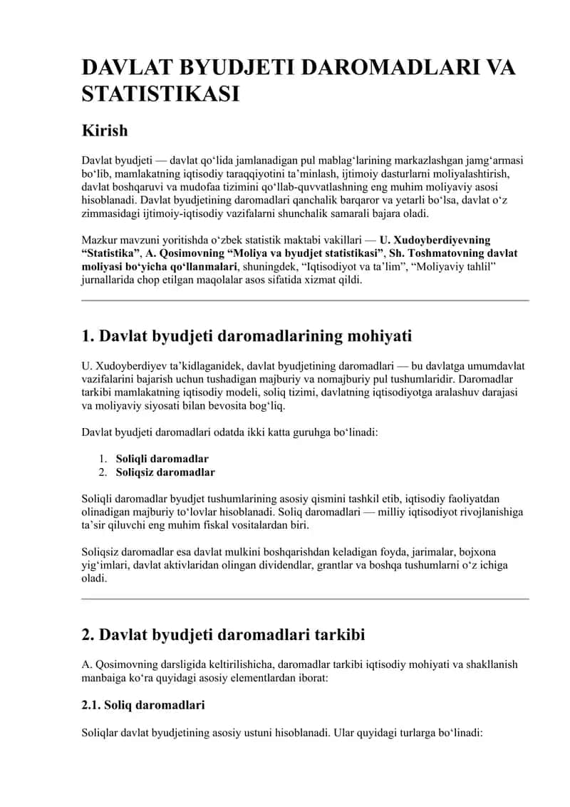 DAVLAT BYUDJETI DAROMADLARI VA STATISTIKASI 1