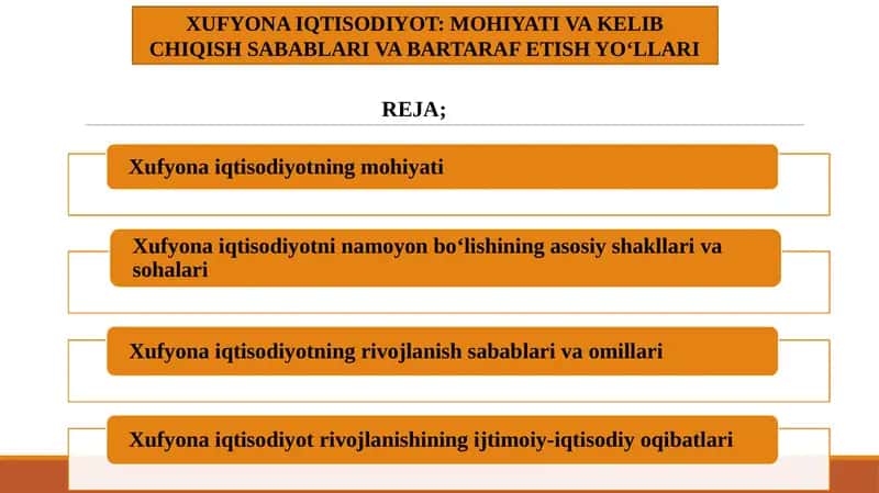 XUFYONA IQTISODIYOTNING MOHIYATI VA KELIB CHIQISH SABABLARI VA BARTARAF ETISH YO'LLARI 1